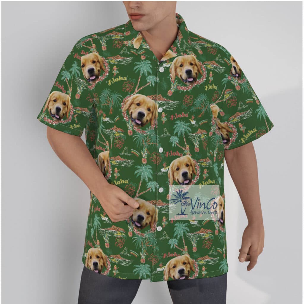 Funny Custom Tropical Island Hula Girl Hawaiian Shirt With Dog Face