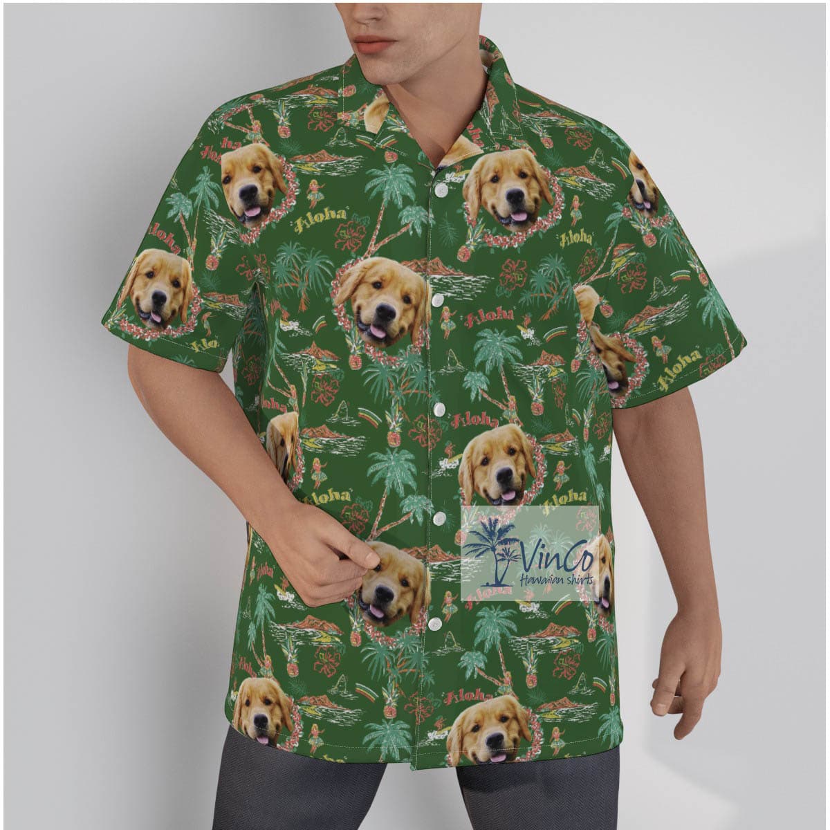 Funny Custom Tropical Island Hula Girl Hawaiian Shirt With Dog Face