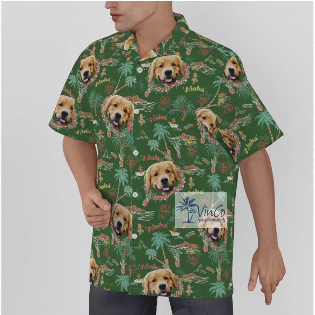 Funny Custom Tropical Island Hula Girl Hawaiian Shirt With Dog Face
