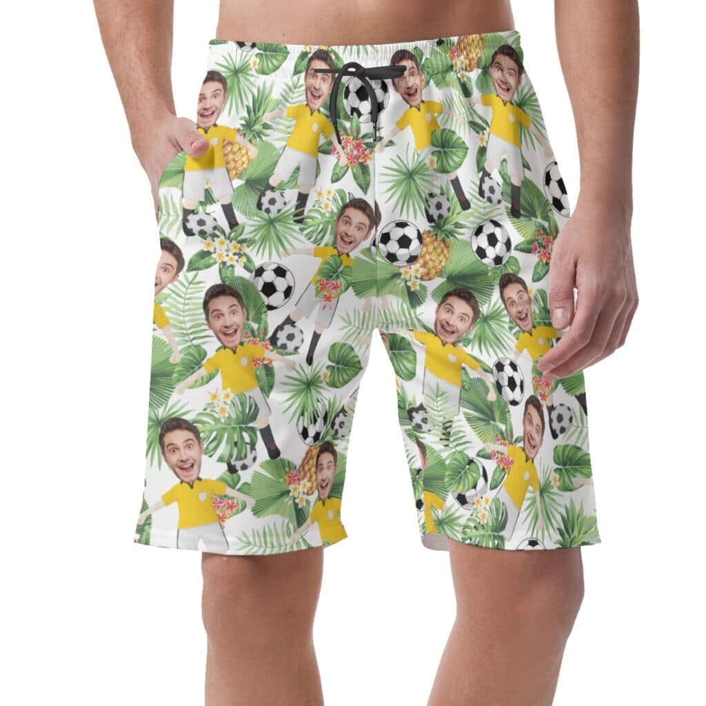Funny Custom Your Face Playing Soccer Aloha Shorts For Men (1)