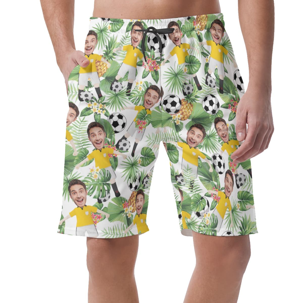 Funny Custom Your Face Playing Soccer Aloha Shorts For Men (1)