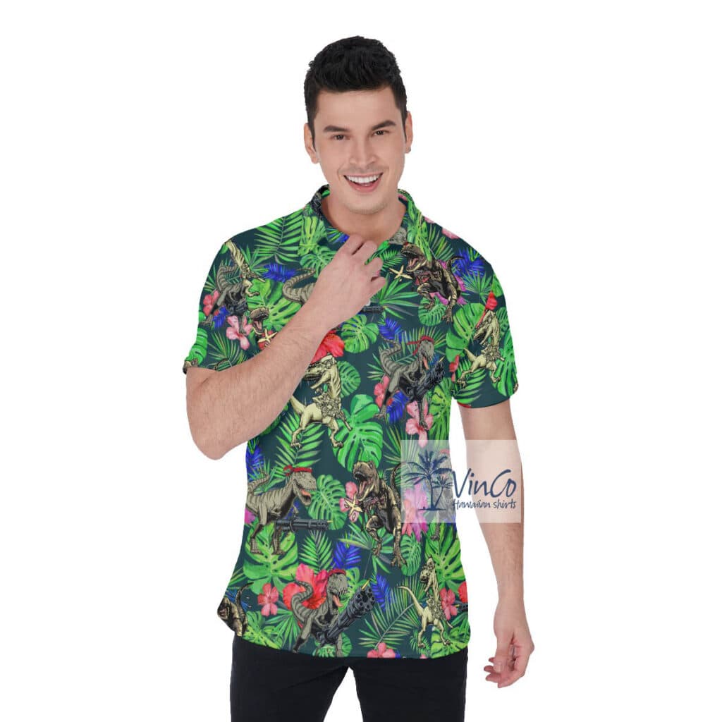 Funny Dinosaur Gun Tactical Hawaiian Polo Shirt