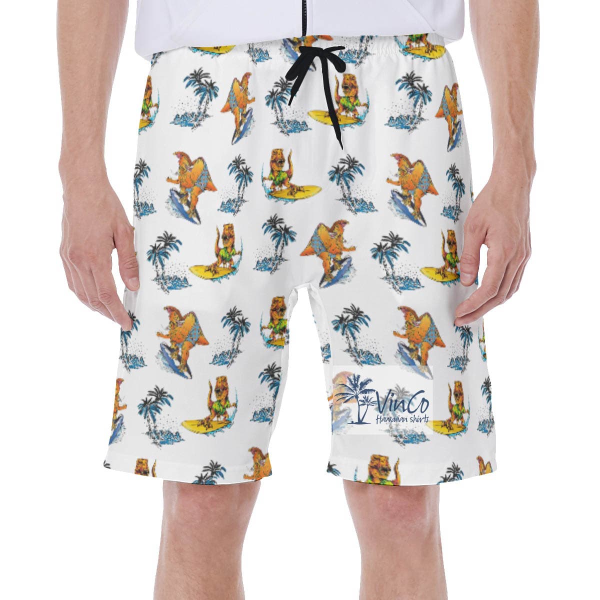 Funny Dinosaur Surfing Palm Tree Hawaiian Swimwear For Men