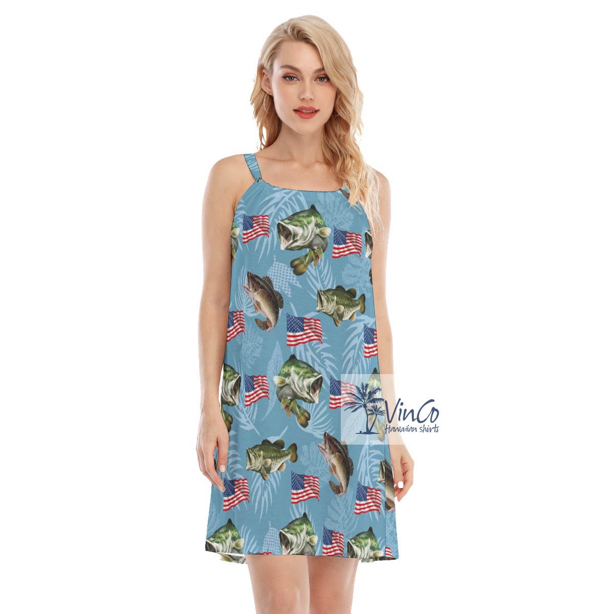 Funny Fish American Flag Hawaiian Cami Dress (4)