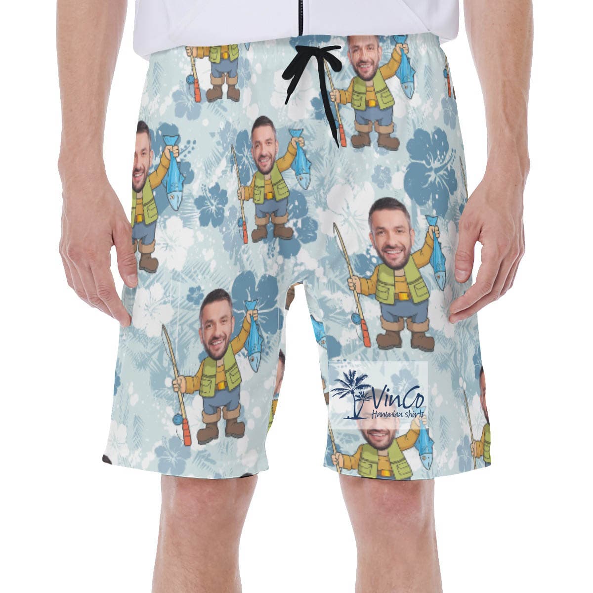 Funny Fishing Custom Hawaiian Swim Trunks With Multiple Faces For Men (2)