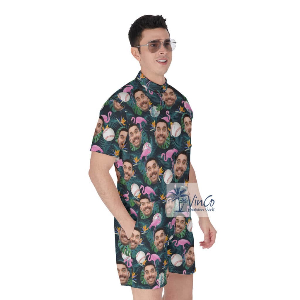 Funny Flamingo Baseball Hawaiian Romper With Custom Face