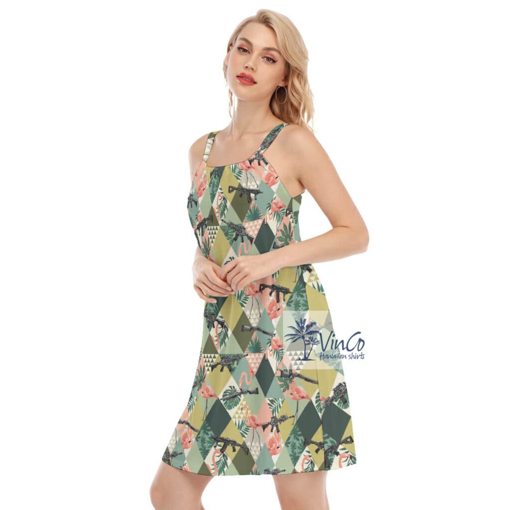 Funny Flamingo Gun Tropical Aloha Dresses For Women