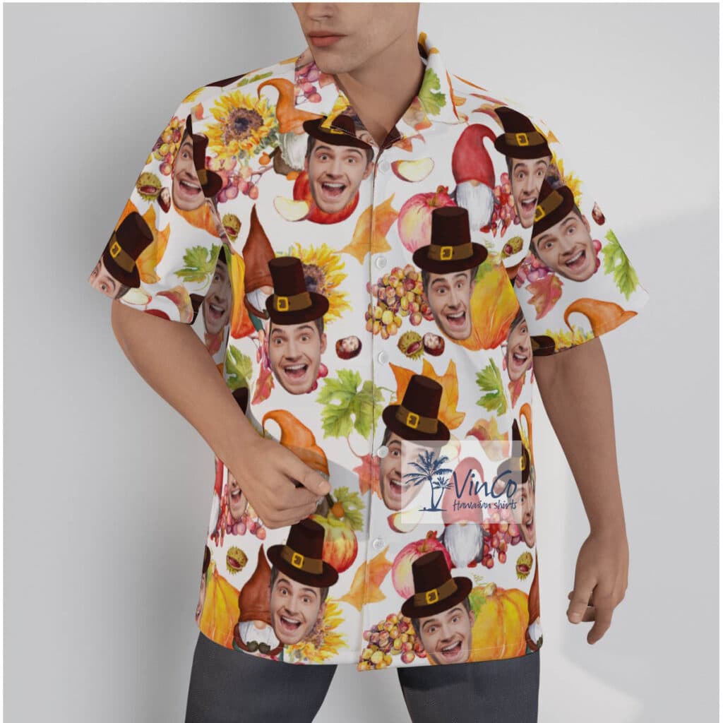 Funny Gnomes Thanksgiving Custom Face Hawaiian Shirt