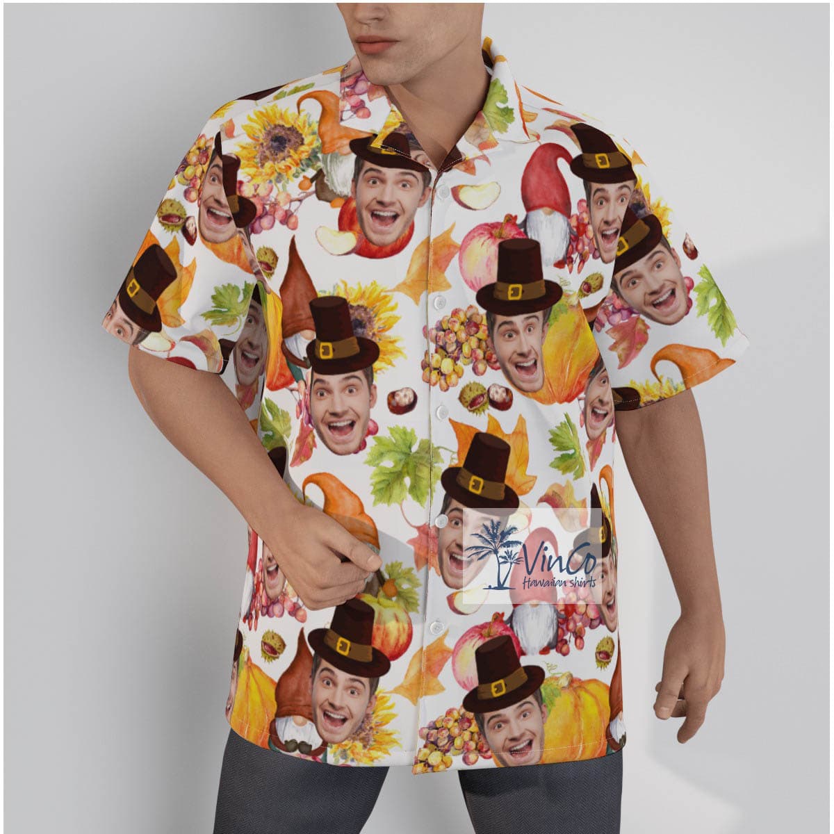 Funny Gnomes Thanksgiving Custom Face Hawaiian Shirt