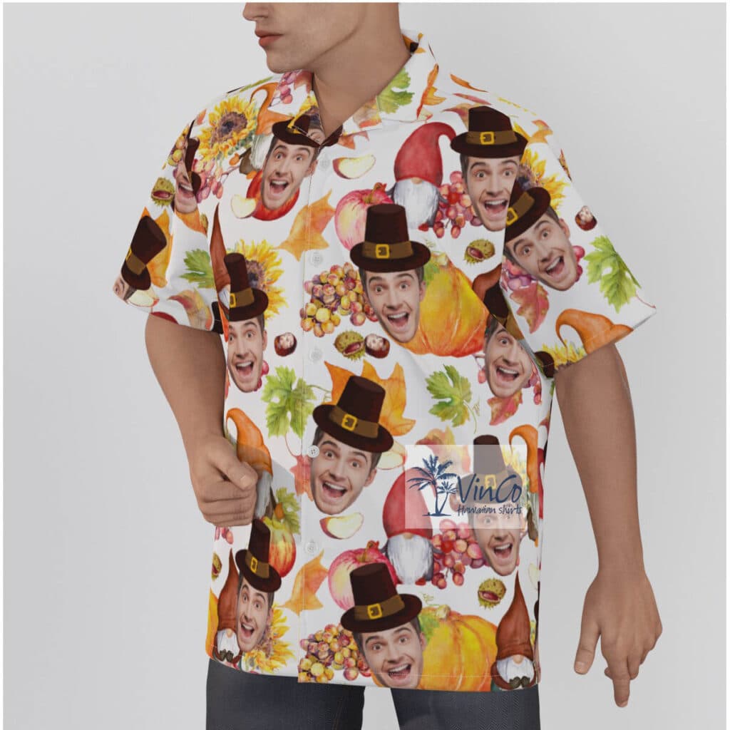 Funny Gnomes Thanksgiving Custom Face Hawaiian Shirt