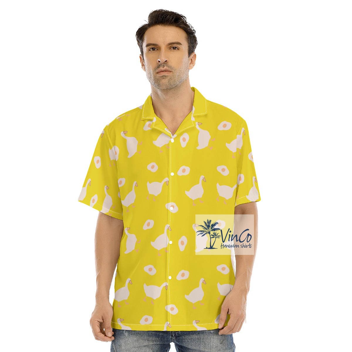 Funny Goose Yellow Hawaiian Shirts For Men (3)