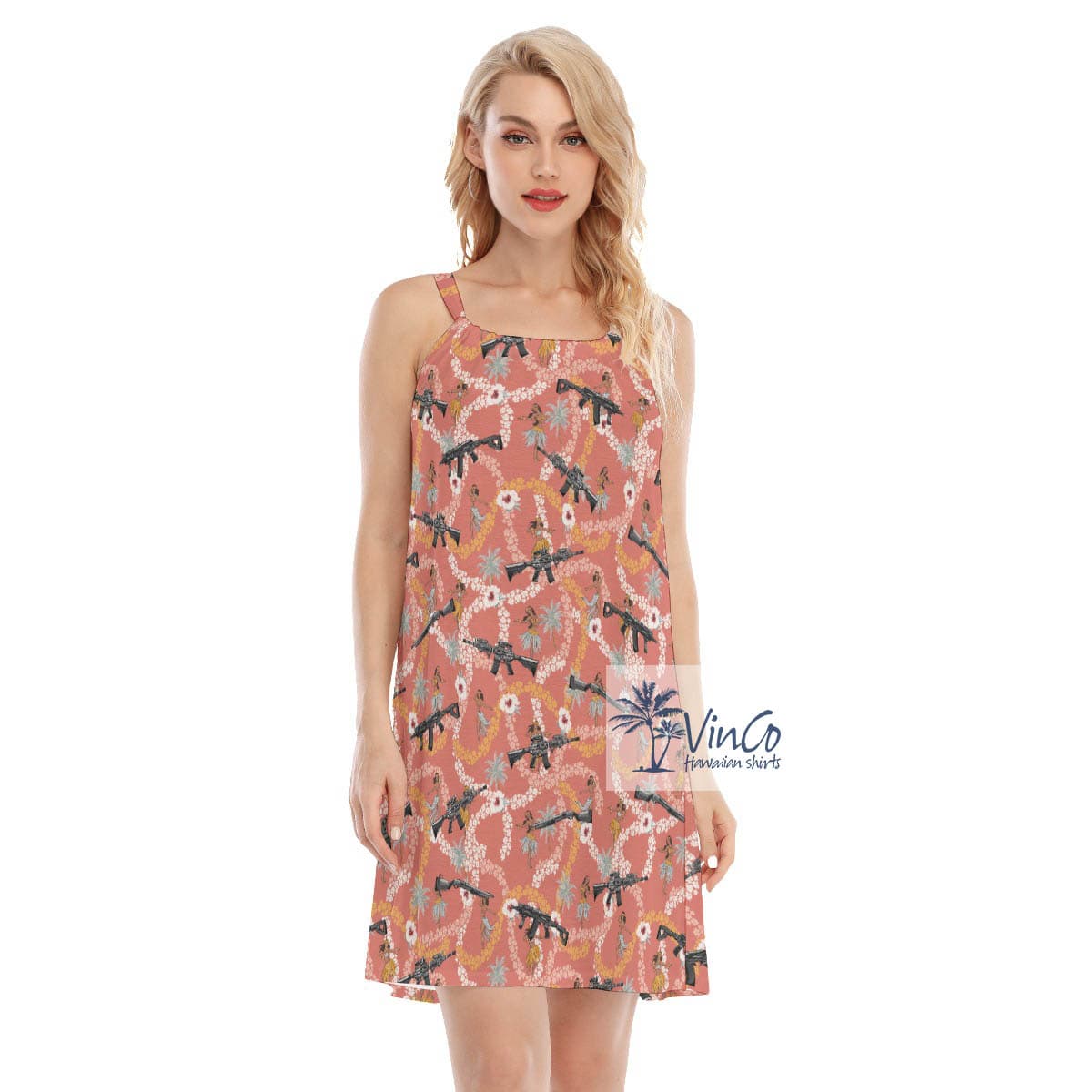 Funny Hula Girl And Gun Hawaiian Cami Dress (2)