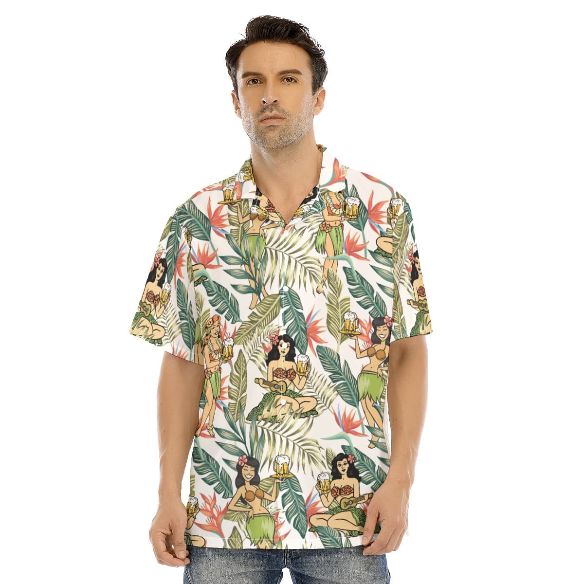 Funny Hula Girl Beer Floral Hawaiian Shirt