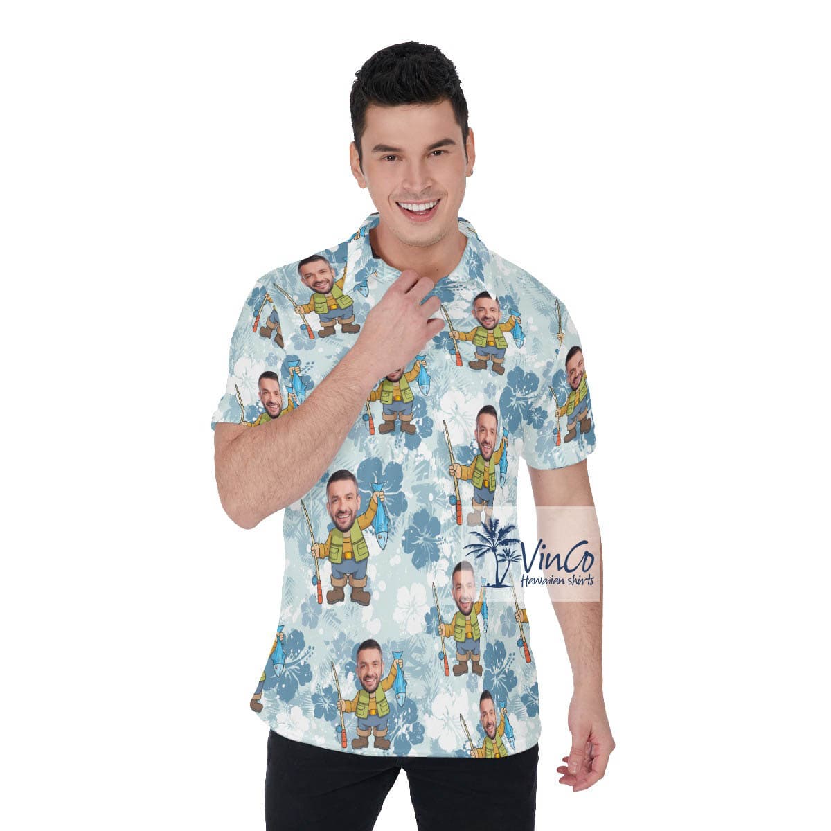 Funny Personalized Fishing Man Hawaiian Polo Shirt For Men (3)