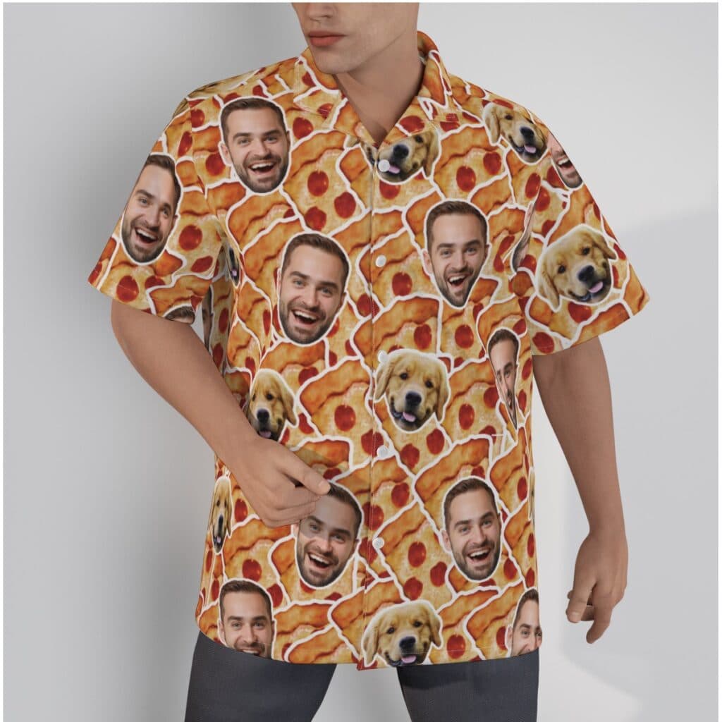 Funny Pet Face Pizza Button Up Shirt For Men (1)