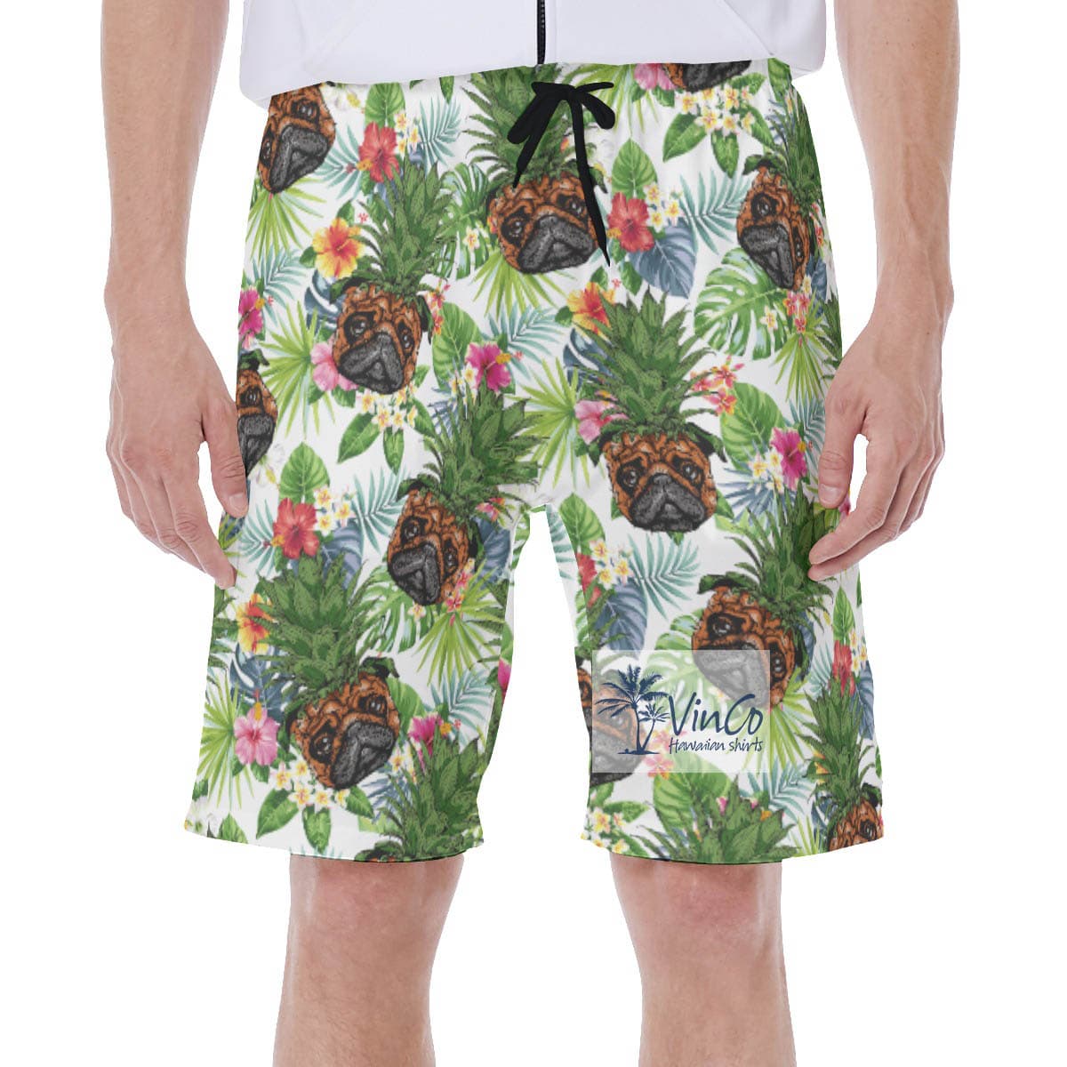 Funny Pineapple Pug Floral Hawaiian Swimwear For Men