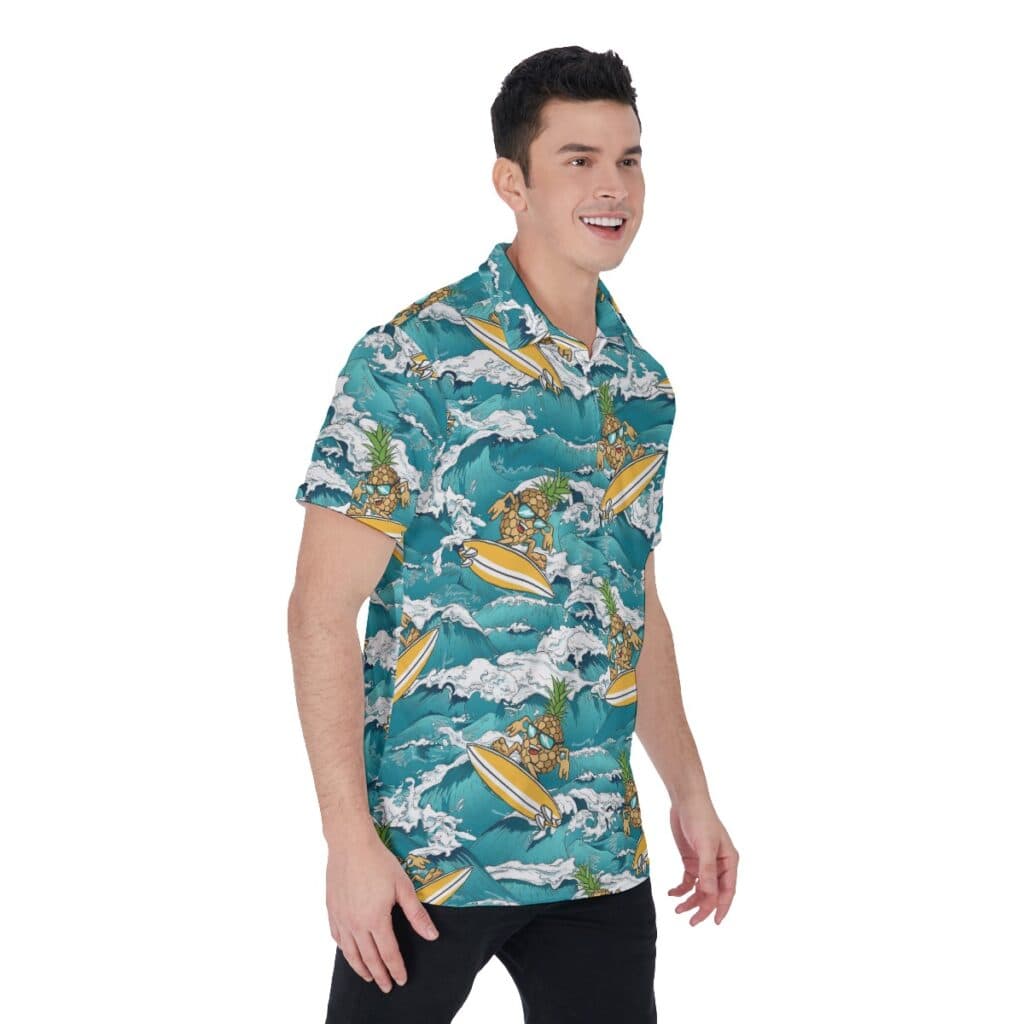 Funny Pineapple Wave Surfing Hawaiian Polo Shirt