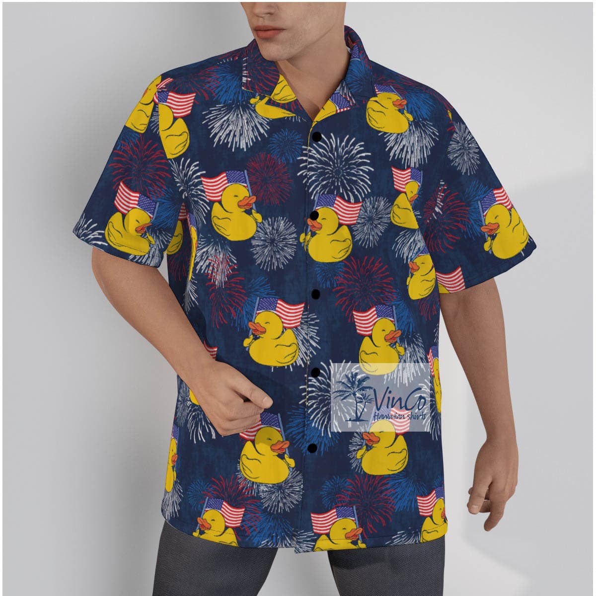 Funny Rubber Duck American Flag Hawaiian Shirts For Men (2)