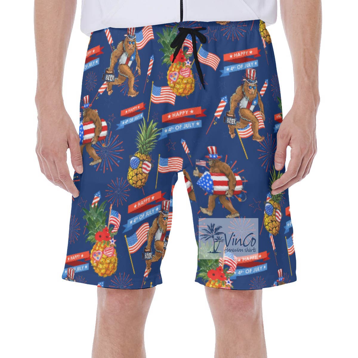 Funny Sasquatch Pineapple 4th Of July Hawaiian Swim Trunks For Men
