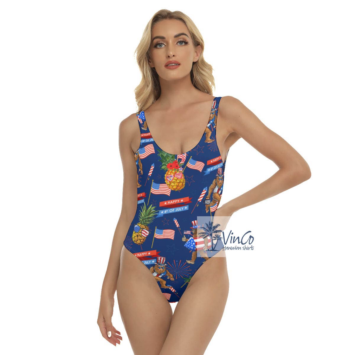 Funny Sasquatch Pineapple 4th Of July Hawaiian Swimsuit For Women
