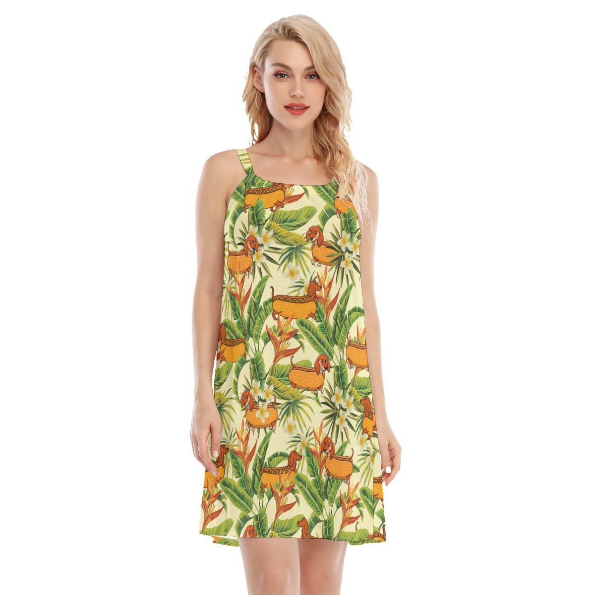 Funny Sausage Dogs Floral Yellow Aloha Cami Dress (1)