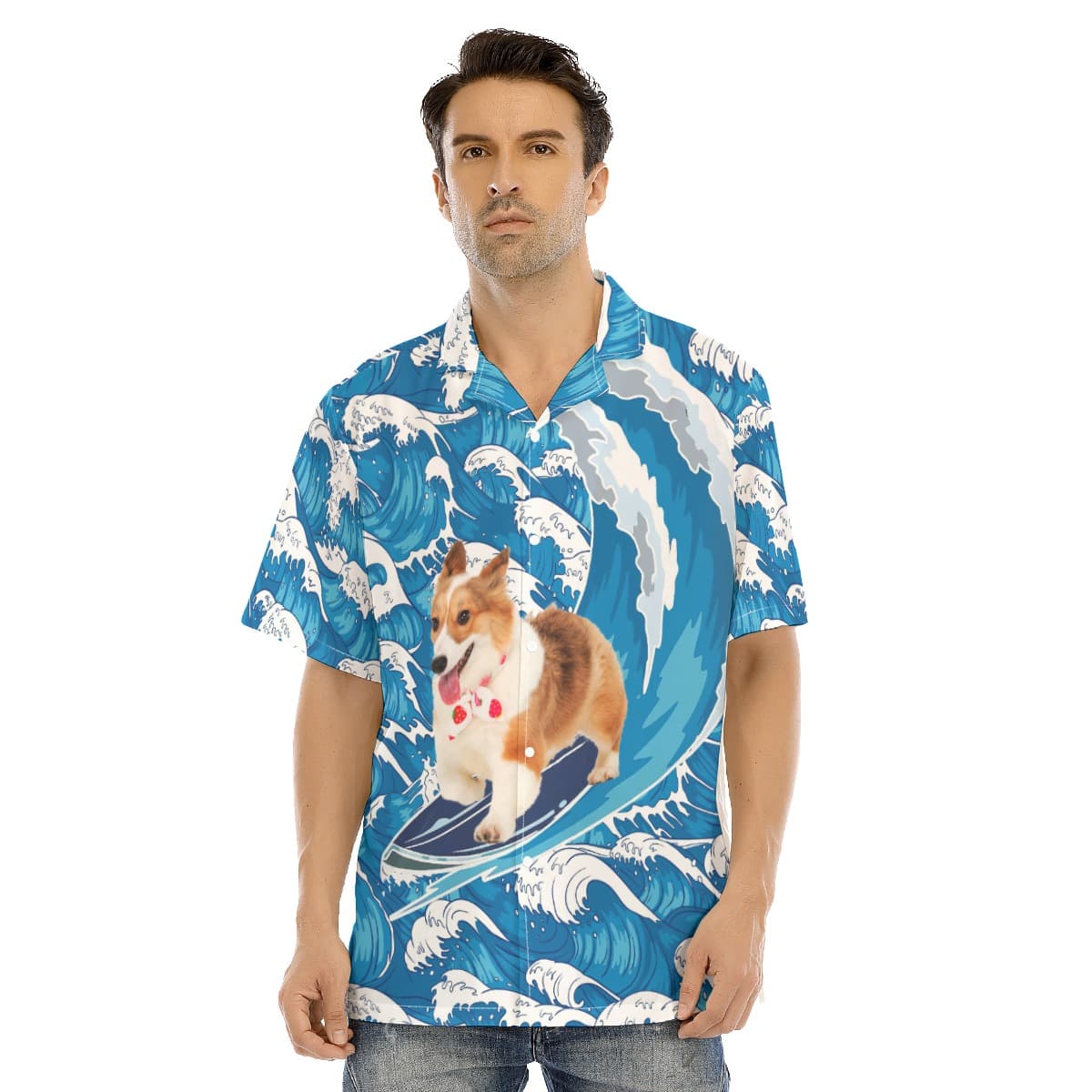 Funny Surfing Corgi Hawaiian Shirt For Men