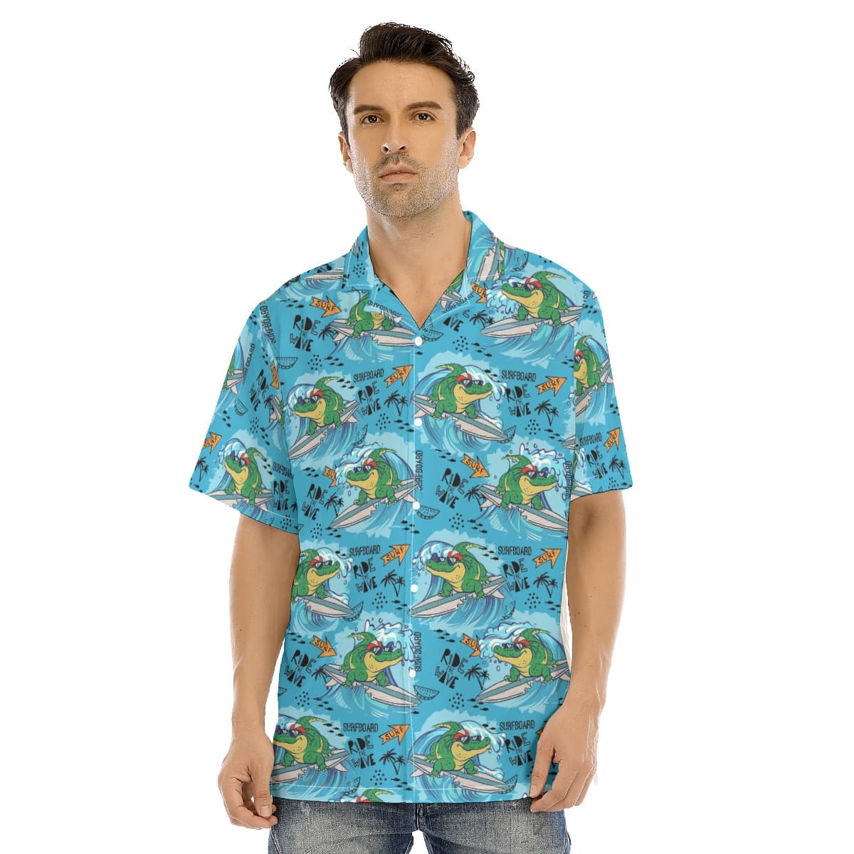 Funny Surfing Crocodiles Blue Hawaiian Shirt