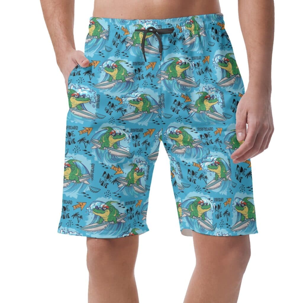 Funny Surfing Crocodiles Hawaiian Beach Shorts For Men