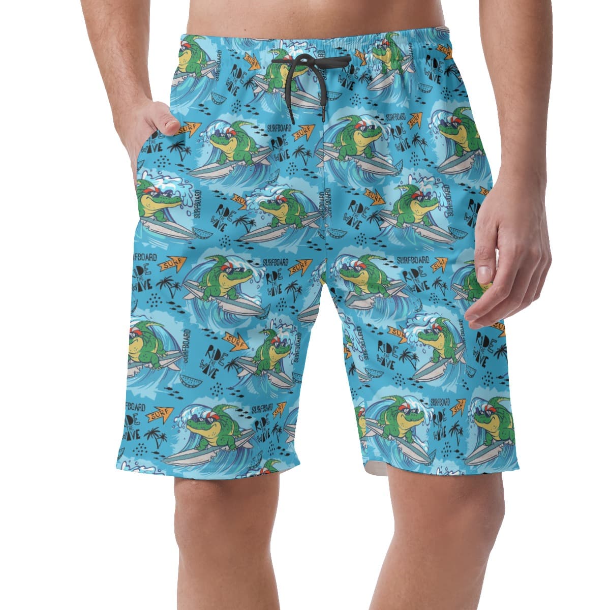 Funny Surfing Crocodiles Hawaiian Beach Shorts For Men