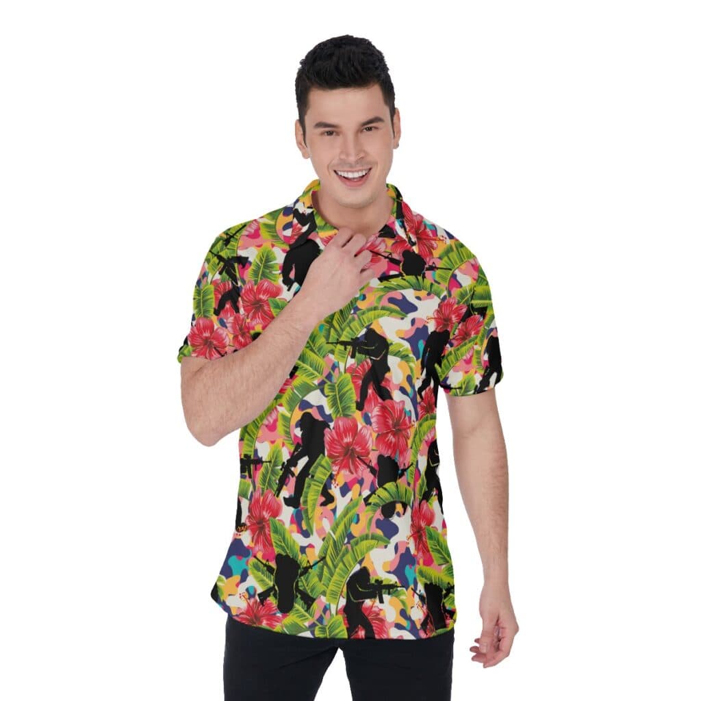 Funny Tactical Bigfoot Colorful Hawaiian Polo Shirt
