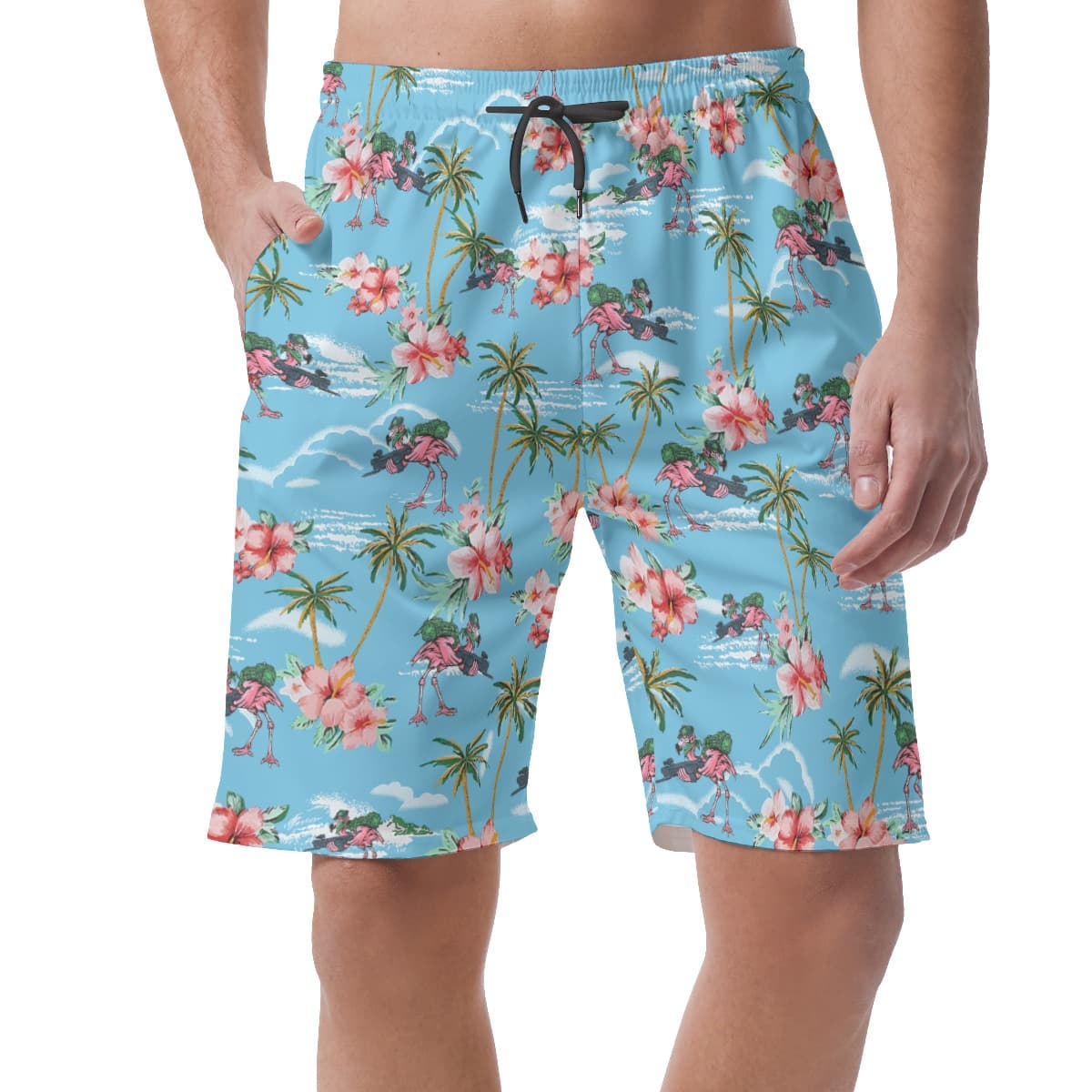 Funny Tactical Flamingo Palm Trees Hawaiian Beach Shorts For Men