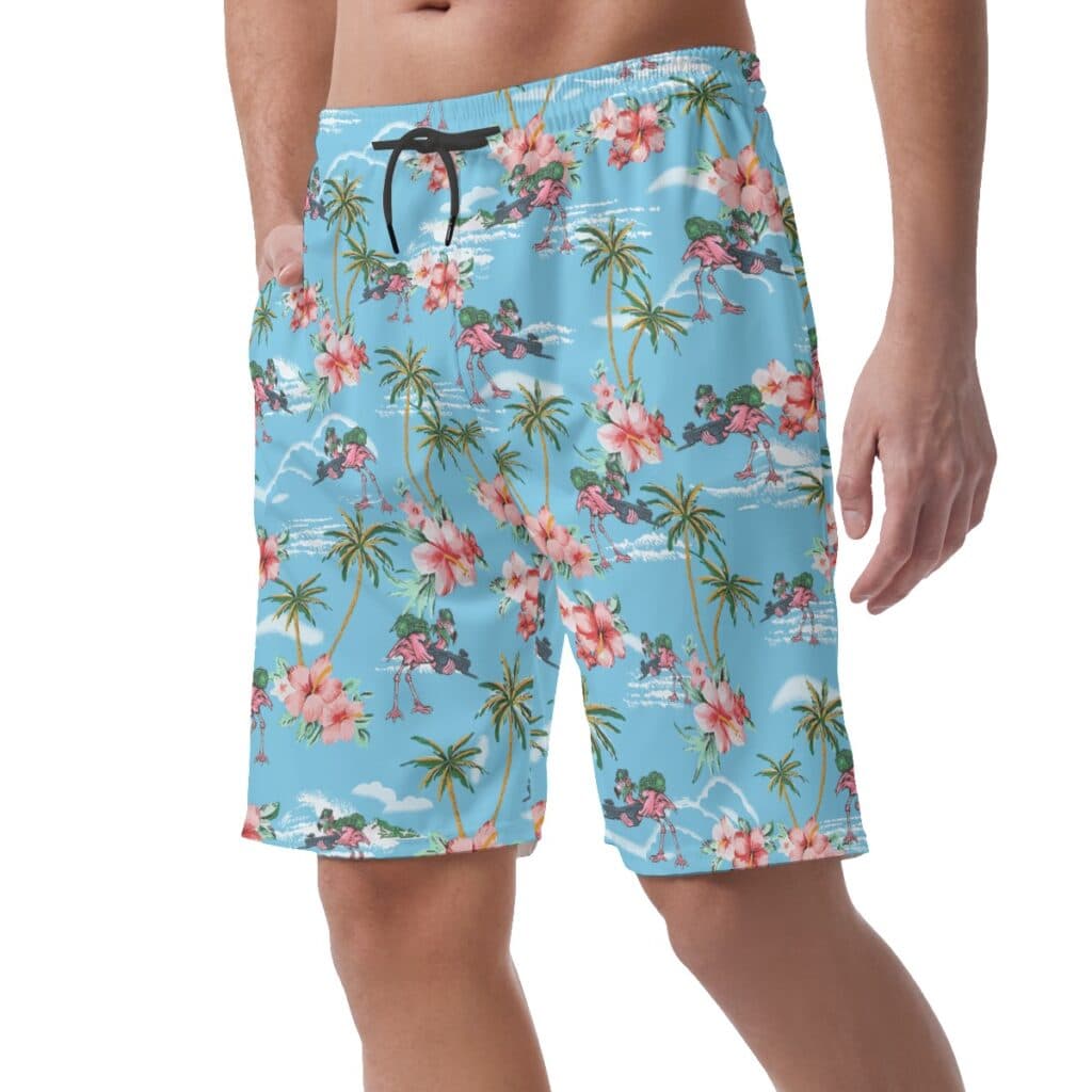 Funny Tactical Flamingo Palm Trees Hawaiian Beach Shorts For Men