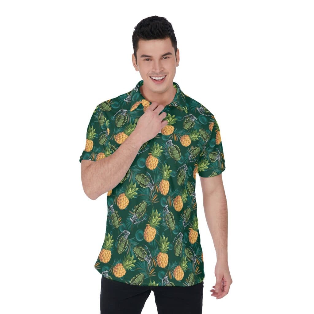 Funny Tactical Pineppale Tropical Hawaiian Polo Shirt For Men