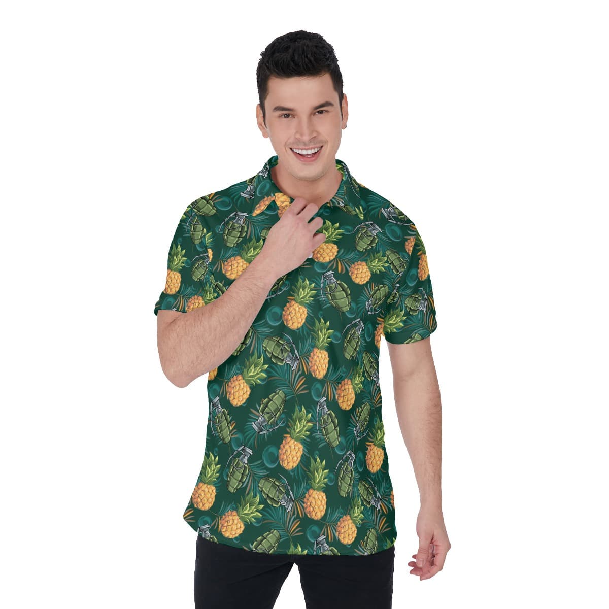 Funny Tactical Pineppale Tropical Hawaiian Polo Shirt For Men