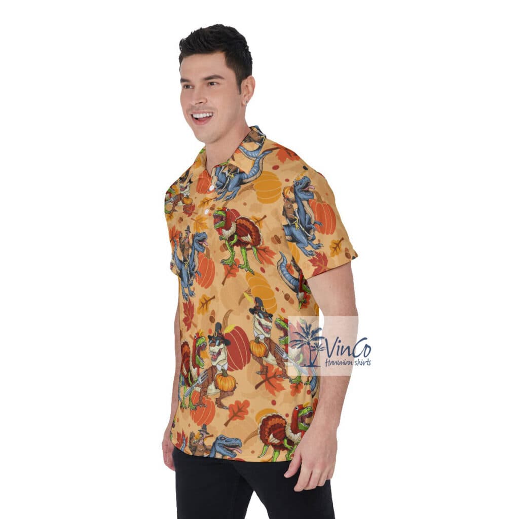 Funny Thanksgiving Dinosaur Hawaiian Polo Shirt