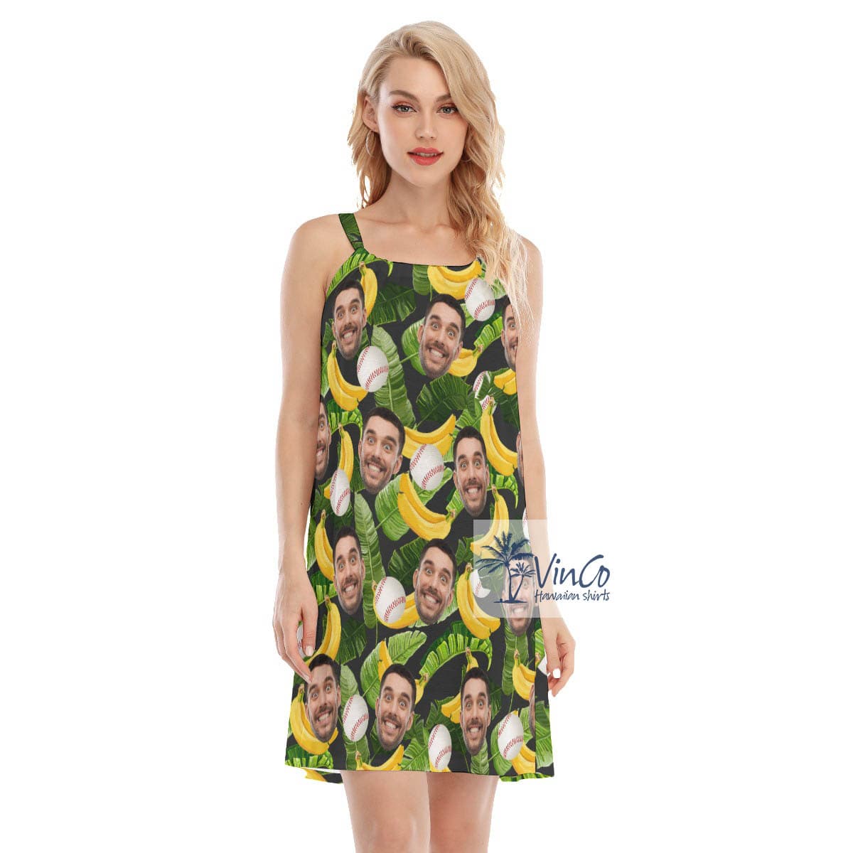 Funny Tropical Banana Baseball Hawaiian Dress With Custom Face (3)