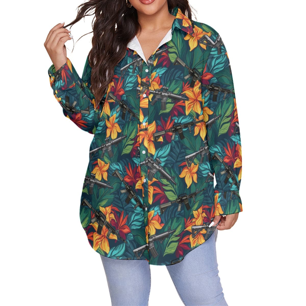 Funny Tropical Gun Plus Size Hawaiian Shirt For Women