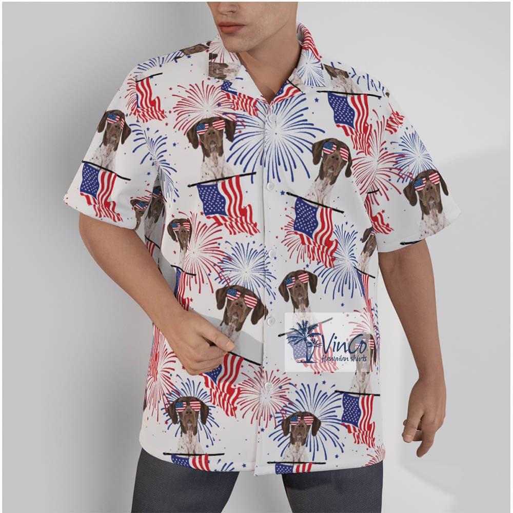 German Shorthair Dog Patriotic American Flag Men’s Hawaiian Shirts (2)