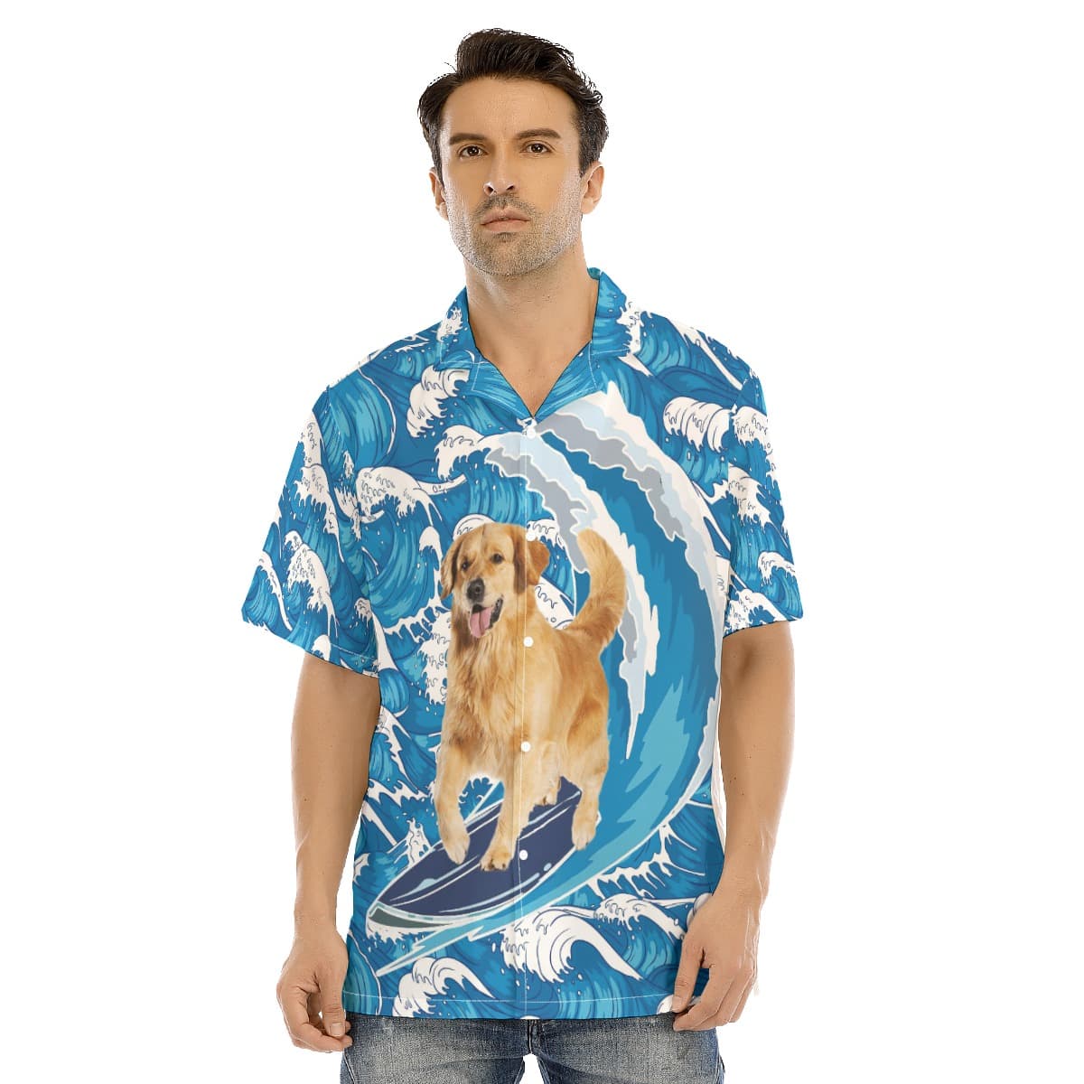 Golden Retriever Surfing Men's Hawaiian Shirt