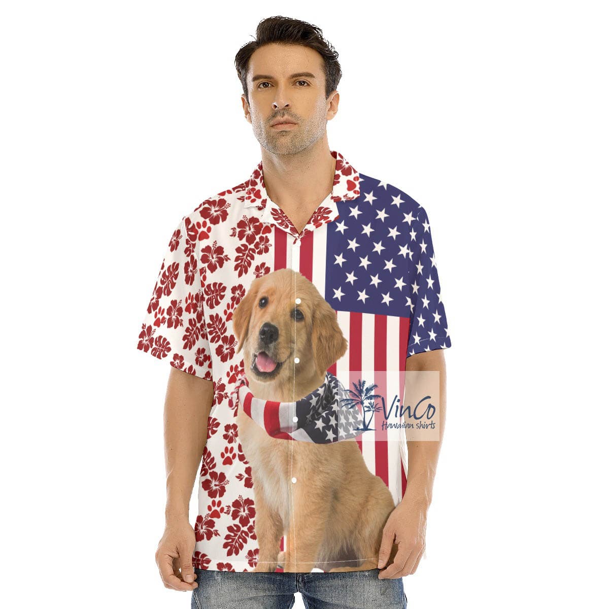 Golden Retrievers Patriotic 4th Of July Button Up Hawaiian Shirt (2)