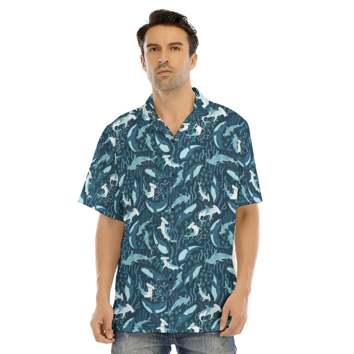Hammerhead Sharks Blue Hawaiian Shirt