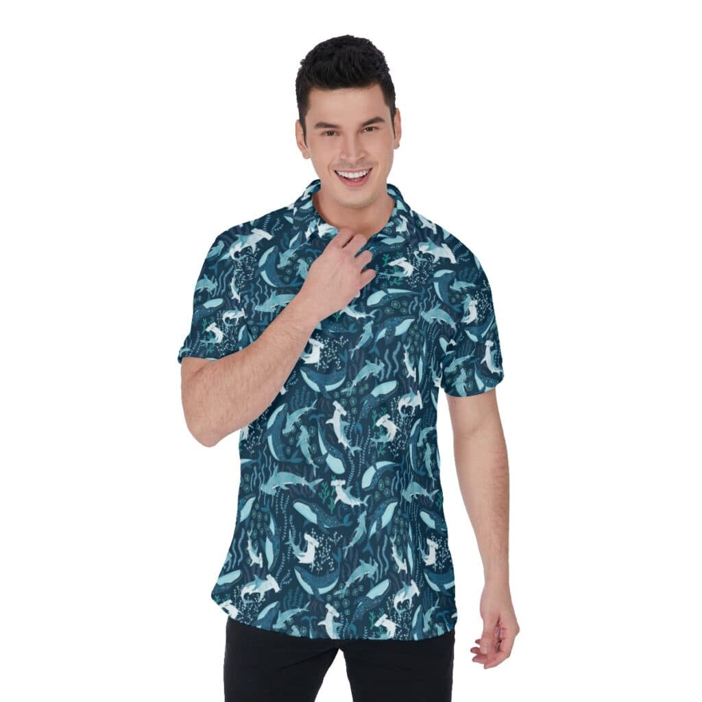 Hammerhead Sharks Hawaiian Polo Golf Shirt