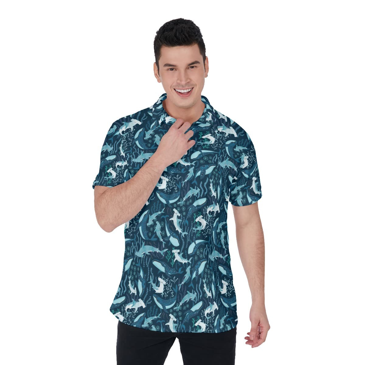 Hammerhead Sharks Hawaiian Polo Golf Shirt