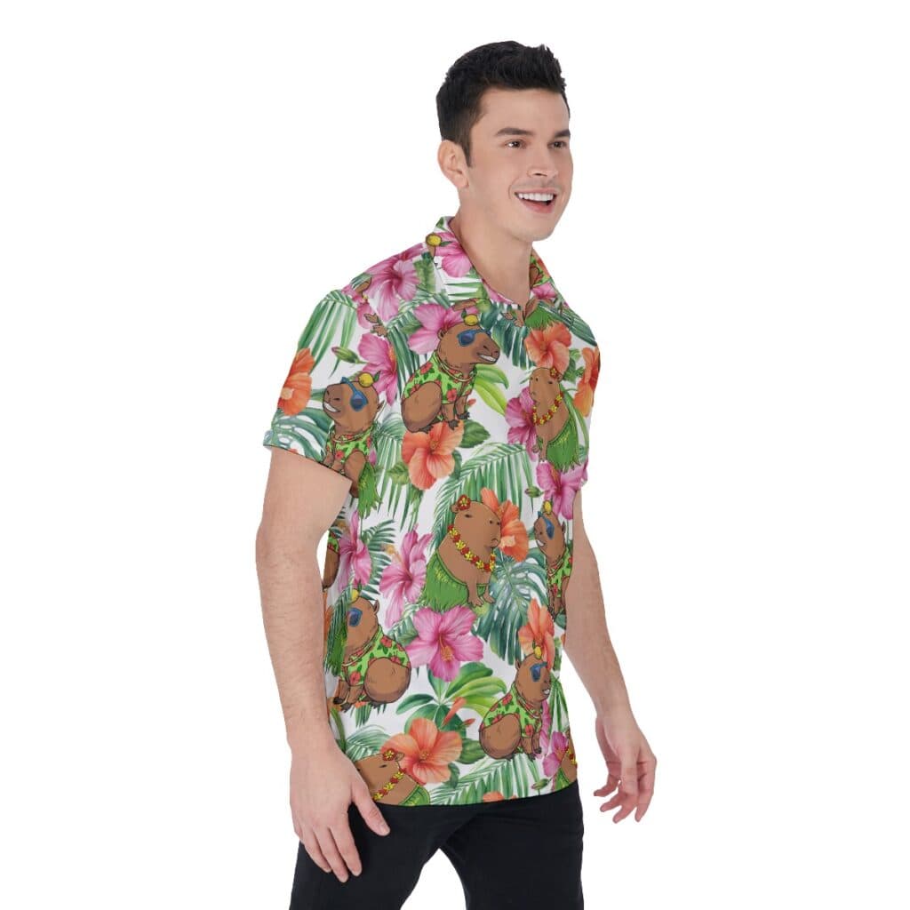 Hawaiian Capybara Floral Hawaiian Polo Shirt