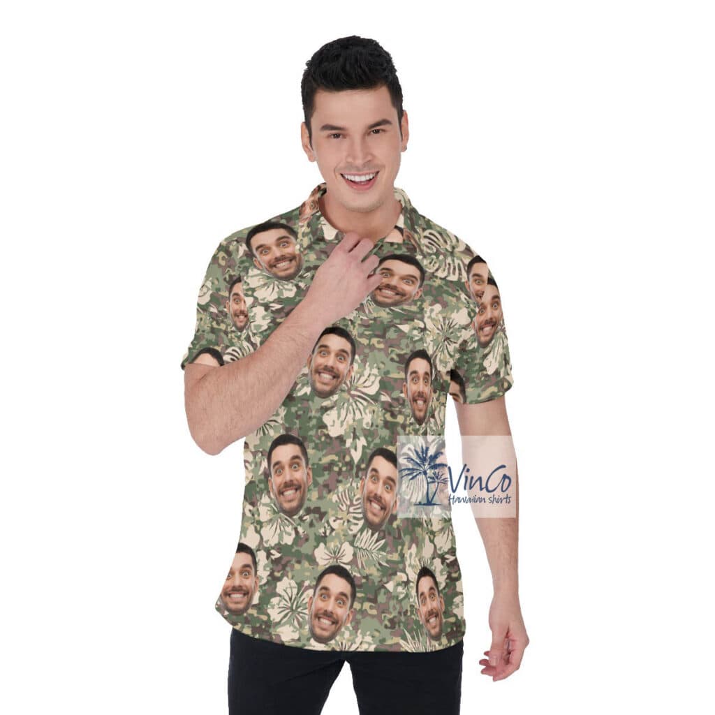 Hibiscus Camouflage Custom Face Hawaiian Golf Polo Shirt