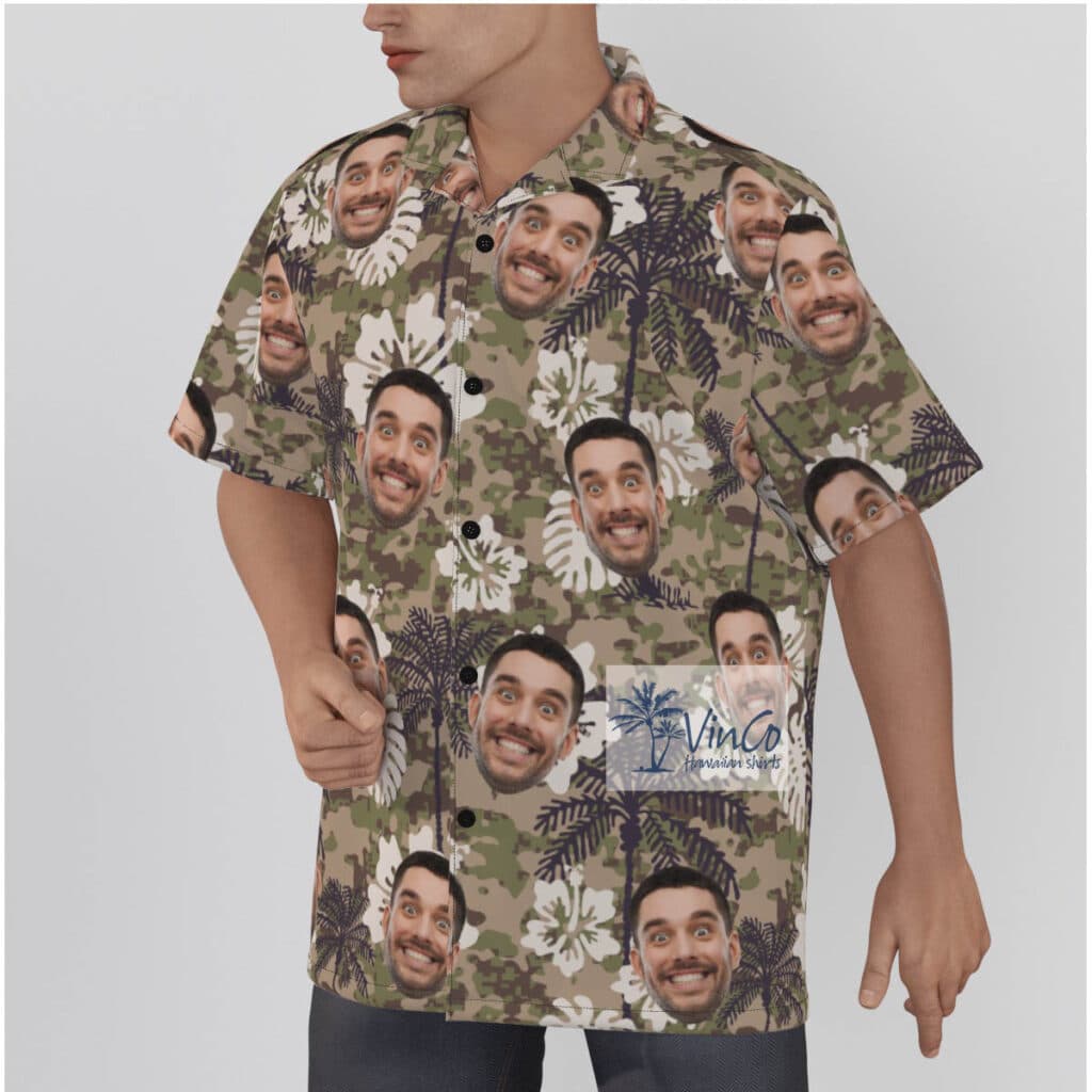 Hibiscus Palm Tree Camouflage Custom Face Hawaiian Shirt