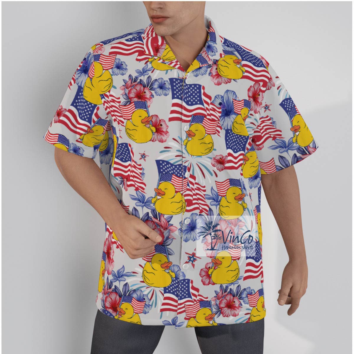 Hibiscus Patriotic Rubber Duck 4th Of July Hawaiian Shirt For Men (2)