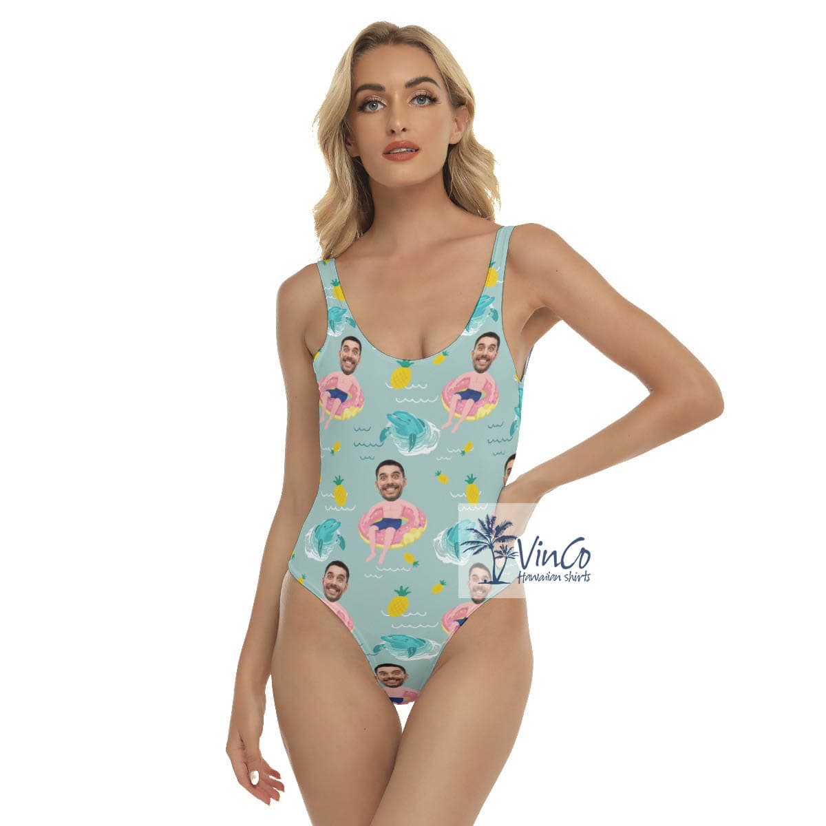 Hilarious Custom Face Men Swimming Flamingo Flat Swimsuit For Women (2)