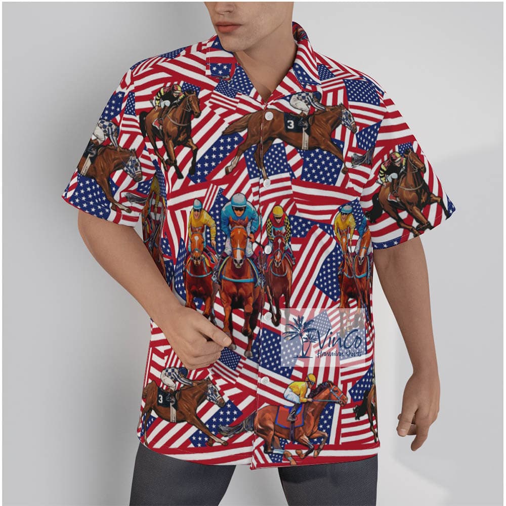 Horse Racing American Flag Men’s Hawaiian Shirts (2)