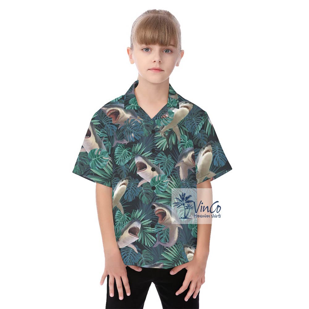 Kid's Shark Print Aloha Shirt (2)